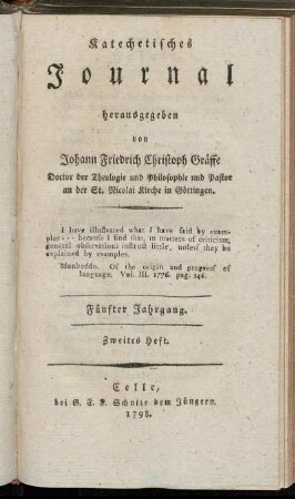 Fünfter Jahrgang. Zweites Heft. 1798.