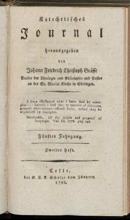 Fünfter Jahrgang. Zweites Heft. 1798.