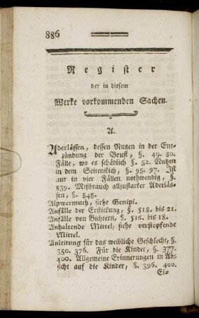 Register der in diesem Werke vorkommenden Sachen.