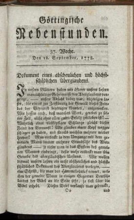 37. Woche. Den 12. September 1778