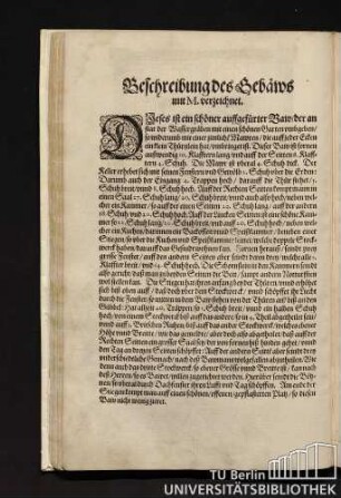 Beschreibung des Gebäws mit M. verzeichnet.