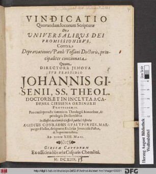 Vindicatio Quorundam locorum Scripturae De Universalibus Dei Promissionibus