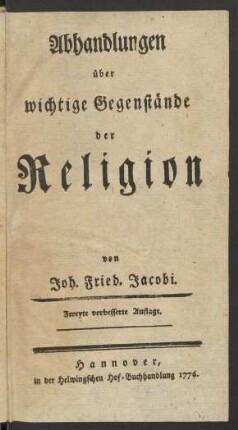 [Theil 1]: Abhandlungen über wichtige Gegenstände der Religion