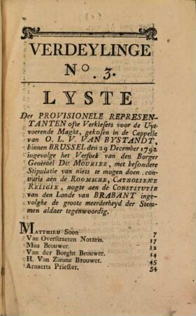 Liste Der Provisionele Representanten Ofte Verkiesers : Gekosen In De Capelle Van O. L. V. Van Bystand
