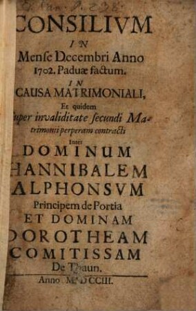 Consilium 1702 Paduae factum in causa matrimoniali ...