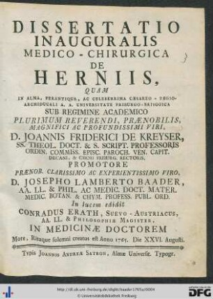 Dissertatio Inauguralis Medico-Chirurgica De Herniis