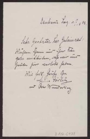 Verlobungsanzeige an Hermann Muthesius (Anzeige)