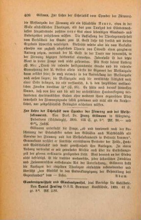 408 [Rezension] Gillmann, Franz, Zur Lehre der Scholastik vom Spender der Firmung und des Weihesakraments