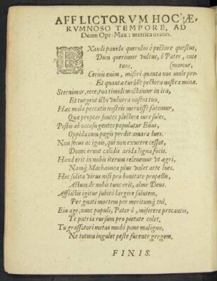 Afflictorum Hoc Aerumnoso Tempore, Ad Deum Opt: Max: metrica oratio.