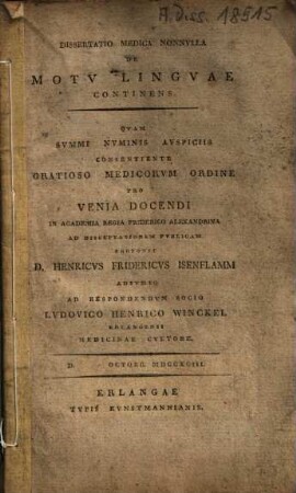 Dissertatio Medica Nonnvlla De Motv Lingvae Continens