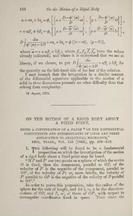 On the motion of a rigid body about a fixed point.