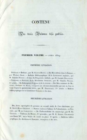 Contenu des trois volumes déjà publiés