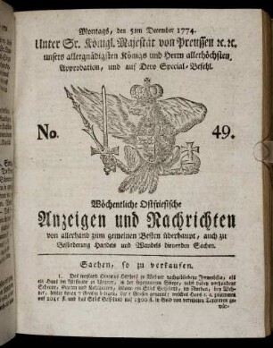 No. 49. Montags, den 5ten December 1774