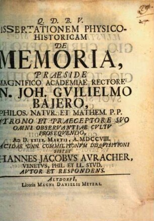 Dissertationem physico-historicam de memoria