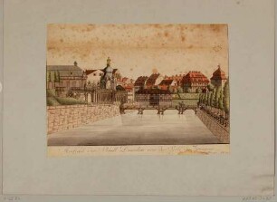 Der Zwingergraben in Dresden, Blick nach Osten, links der Zwinger, rechts das Wilsche Tor