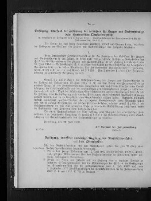 Verfügung, betreffend die Festsetzung der Gebühren für Zeugen und Sachverständige beim hanseatischen Oberlandesgericht