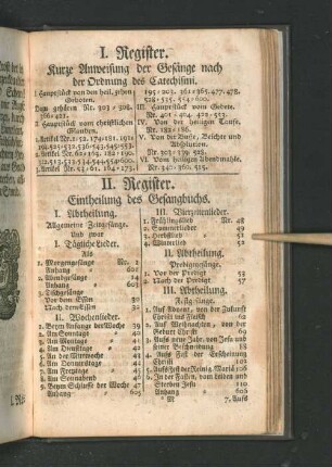 I. Register. Kurze Anweisung der Gesänge nach der Ordnung des Catechismi.