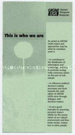 Informations- und Werbeprospekt der Grünen Liga Berlin e.V. in englischer Sprache