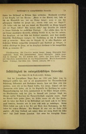 Selbsttätigkeit im naturgeschichtlichen Unterricht