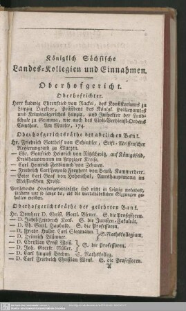 Königlich Sächsische Landes-Kollegien und Einnahmen