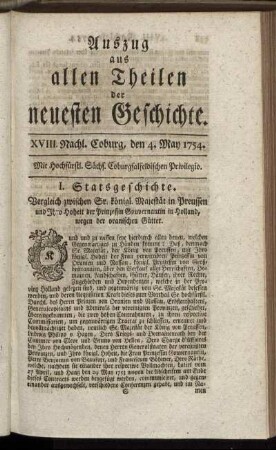 XVIII. Nachl. Coburg, den 4. May 1754.