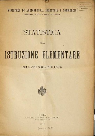 Statistica dell'istruzione elementare : per l'anno scolastico .... 1894/95 (1897)