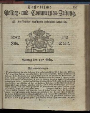 13tes Stueck, Montag den 25ten Maerz 1805