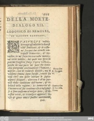 Della Morte. Dialogo XII. Lodovico Di Nemours, Et Giacomo Bandrioni.