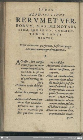 Index Alphabeticus Rerum Et Verborum, Maxime Notabilium, Quae In Hoc Commentario Continentur