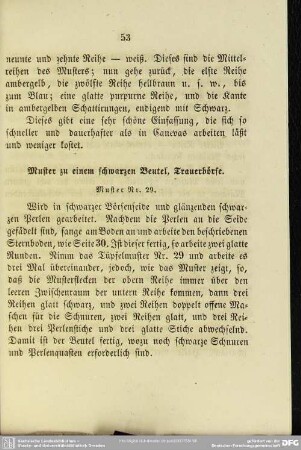 Muster zu einem schwarzen Beutel, Trauerbörse. Muster Nr. 29
