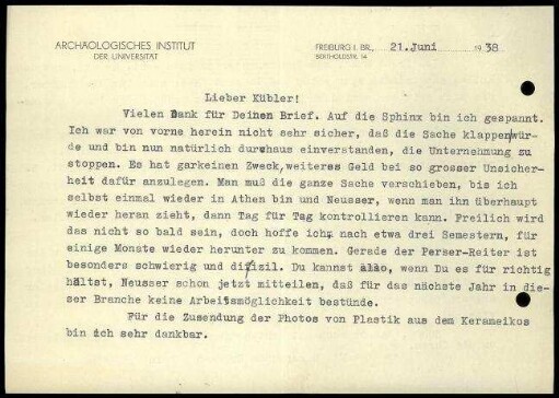 W.H. Schuchhardt an K. Kübler