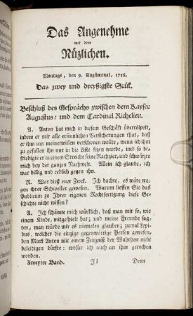 Das zwey und dreyßigste Stück. Montags, den 5. Augustmonat 1756.