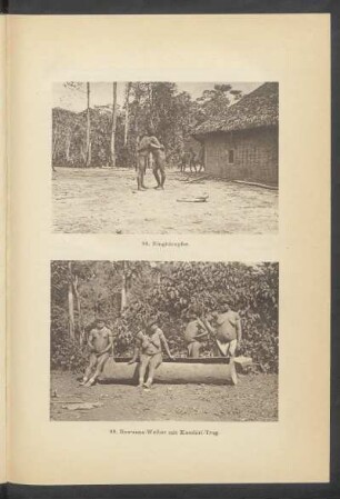 98. Ringkämpfer. - 99. Ihuruana-Weiber mit Kaschiri-Trog. - [Fotografien]
