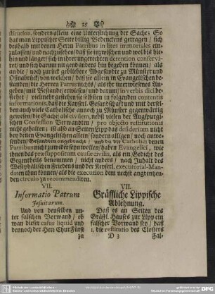 VII. Informatio Patrum Jesuitarum - VII. Gräffliche Lippische Ablehnung