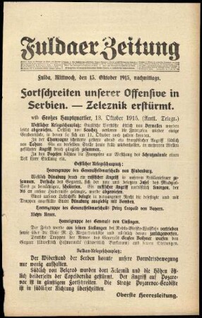 Zweite Ausgabe vom Mittwoch, den 13. Oktober 1915.