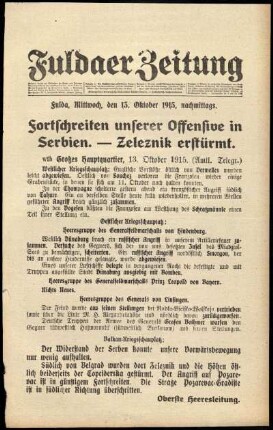 Zweite Ausgabe vom Mittwoch, den 13. Oktober 1915.