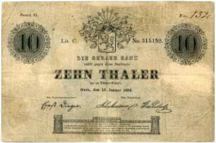 Geldschein, 10 Taler, 15.1.1856