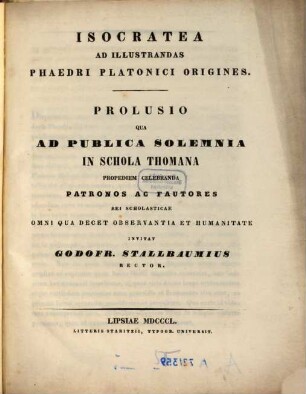Oratio qua ad sacra anniversaria Scholae Thomanae ... celebranda ... invitat. 1849/50