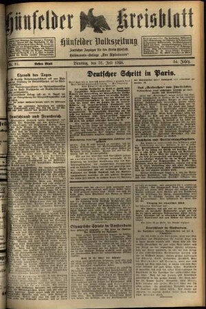 Erste Ausgabe vom Dienstag, den 31. Juli 1928.