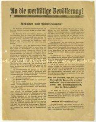Flugblatt der KPD gegen die Politik der Reichsregierung und gegen das Verbot der Tageszeitung "Die Rote Fahne"
