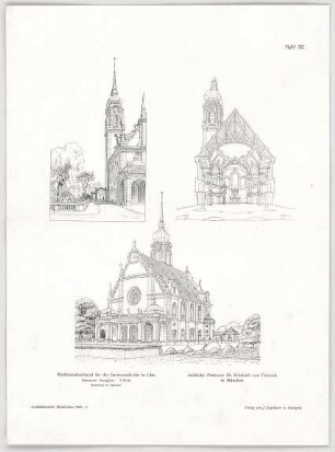 Thiersch, Friedrich von; Ulm; Garnisonkirche - Ansichten, Perspektivischer Schnitt