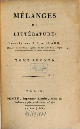 Mélanges de littérature, 2
