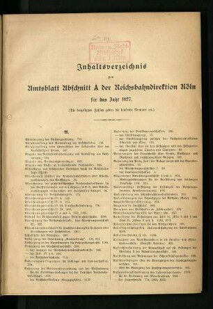 Amtsblatt der Reichsbahndirektion, Köln / 1927
