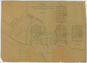 Thiersch, August ; Schliersee (Bayern); Rathaus und Gemeindehaus - Rathaus (Lageplan m. Grundriss EG, Grundriss Hochparterre, Grundriss 1. OG, Grundriss DG)
