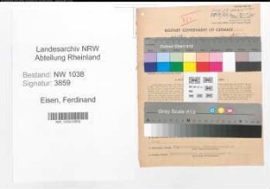 Entnazifizierung Ferdinand Eisen , geb. 07.07.1889 (Angestellter)