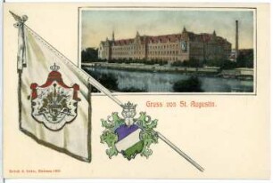 St. Augustin. Ansicht mit Fahne und Wappen