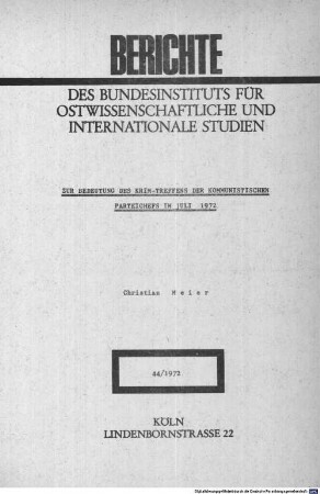 Zur Bedeutung des Krim-Treffens der Kommunistischen Parteichefs im Juli 1972