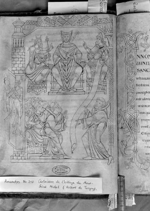 Chartularium monasterii Montis Sancti Michaelis / Cartulaire de l'abbaye du Mont St. Michel — Herzog Robert I. überreicht eine Schenkung, Folio fol. 25 v