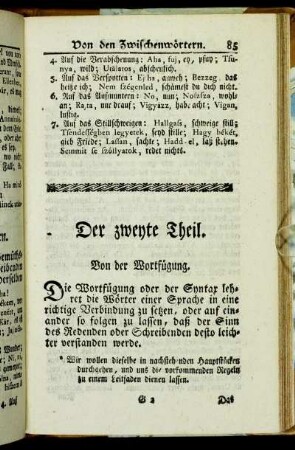 Der zweyte Theil. Von der Wortfügung