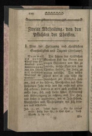 I. Von der Heiligung und christlichen Gottseeligkeit und Tugend überhaupt.